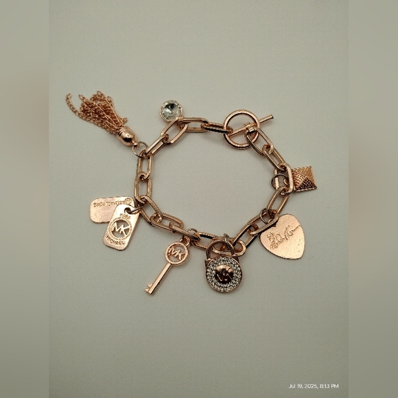 Michael Kors Sterling Silver Rose Gold Plated Charm Bracelet Elegant Jewelry - Picture 2 of 4